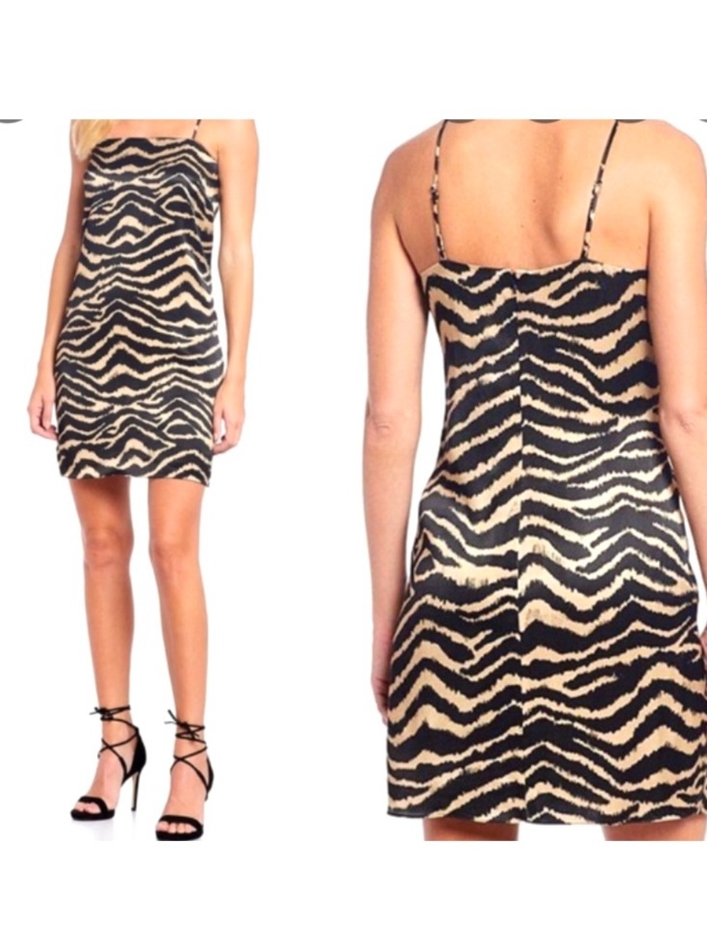 Gianni Bini Zebra-Print Satin Slip Dress in Black & Cream. Size 6